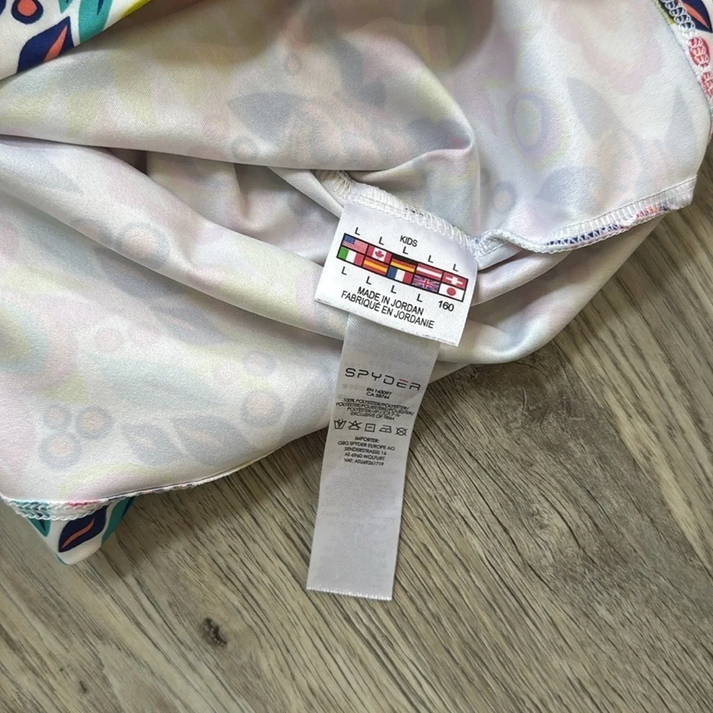 NWOT Spyder Kids Girl's L 14-16 Blue Pink Colorful Floral Half Zip (H24)